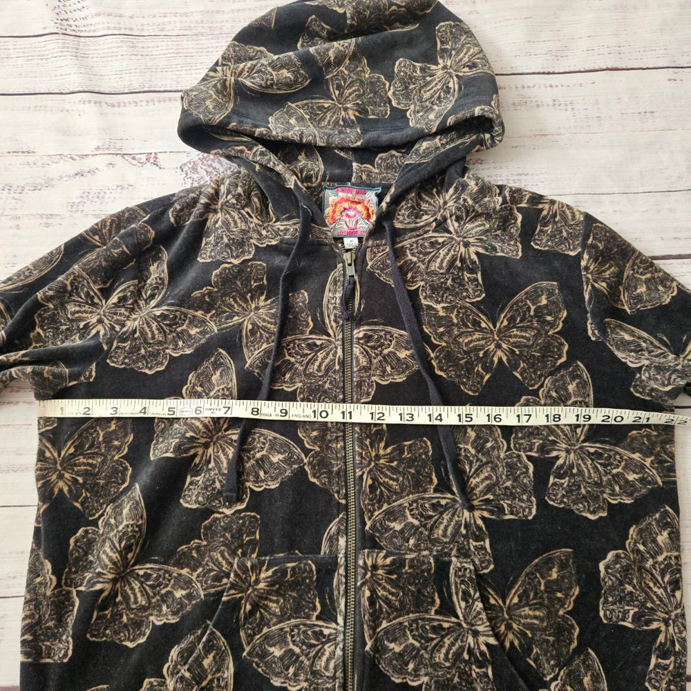 Johnny Was Zuri Modern Velour Butterfly Zip Up Hooded Jacket Womens Medium Black - Picture 5 of 6
